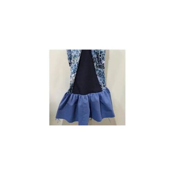 Stylish Blue Patterned Upcycled Refashioned Flared Bottoms Jeans Woman's Size 6 - Picture 4 of 6